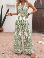 Printed Halter Neck Wide Leg Jumpsuit