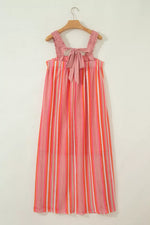 Stripe Ruffled Straps Ribbon Knot Flowy Vacation Maxi Dress