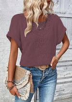 Crochet Lace Short Sleeve Casual T-Shirt