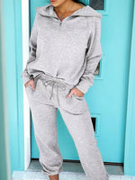 Zip Collar Long Sleeve Top and Drawstring Pants Set