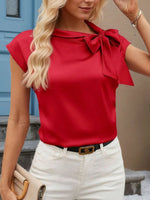 Bow Tie Cap Sleeve Blouse