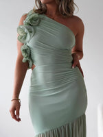 One-Shoulder Ruffle Trim Maxi Dress