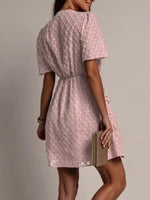 Textured V-Neck Ruched Mini Dress