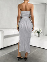 Striped Tube Top and Slit Skirt Set