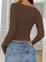Ribbed Knit Lace Trim Long Sleeve T-Shirt