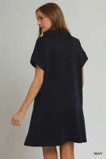 Umgee Collared Quarter Zip Dress with Size Pocket