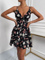 Floral Print V-Neck Spaghetti Strap Mini Dress