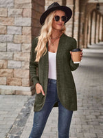 Ribbed Open Front Long Cardigan with Pockets
