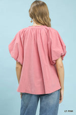 Umgee Lace Inset Puff Sleeve Boho Blouse