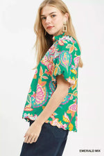 Umgee Mix Floral Print Scallop Hem Blouse