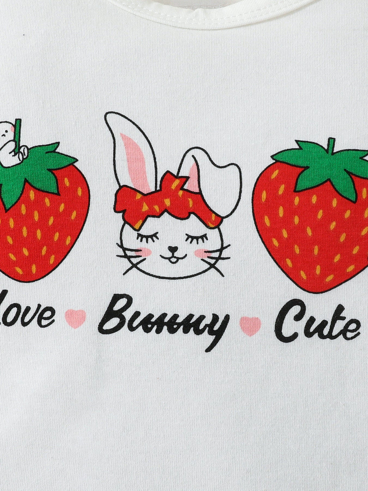 Children's Strawberry Bunny Graphic Ruffle Sleeve Top and Skirt Set