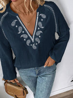 Paisley Notched Balloon Sleeve Blouse