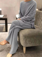 Full Size Ribbed Knit Relaxed Fit Top and Pants Sweater Set Plus Size