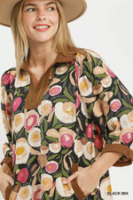 Umgee Mix Floral Contrast Trim Shift Mini Dress