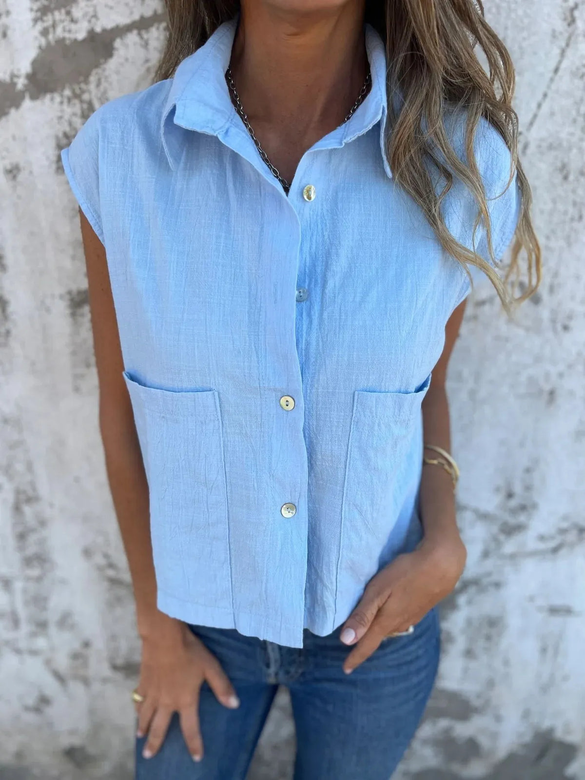 Full Size Textured Button-Front Sleeveless Shirt Plus Size