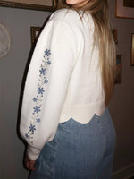 Floral Embroidered Scallop Hem Cropped Sweater