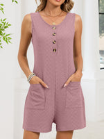 Button Front Sleeveless Romper