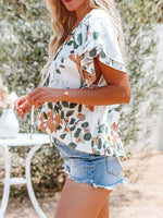 Full Size Floral Print V-Neck Shirt Plus Size