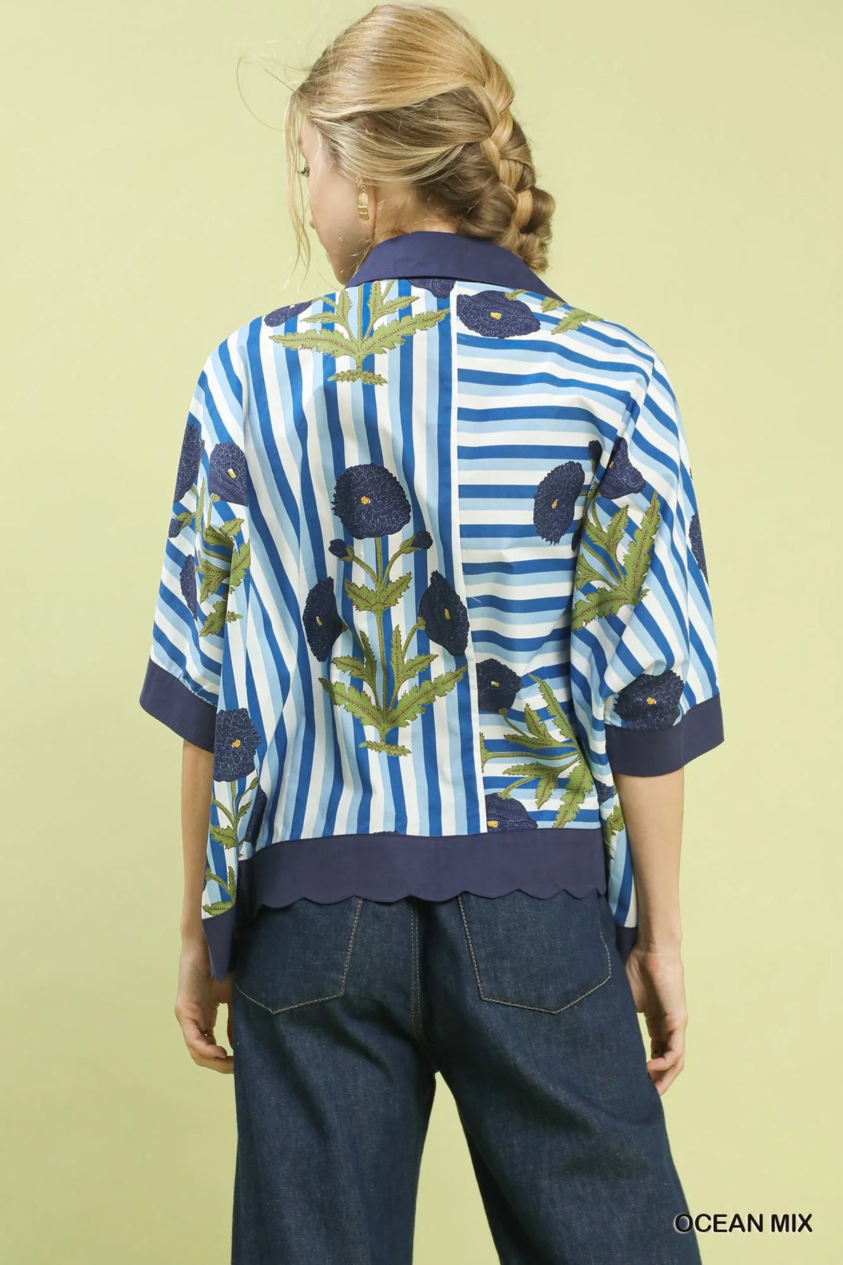 Umgee Mix Floral Stripe Button Down Top