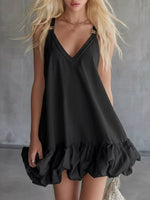 Full Size V-Neck Bubble Hem Mini Dress Plus Size