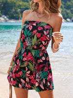 Floral Print Strapless Elastic Waist Romper