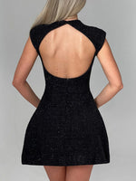 Cutout Back Round Neck Cap Sleeve Mini Dress