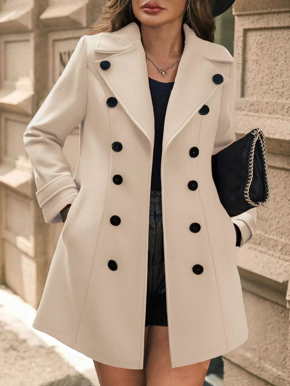 Double-Breasted Wool Blend Overcoat