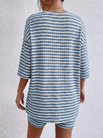 Striped Round Neck Top and Shorts Set