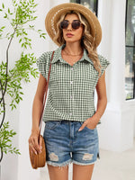Plaid Button Up Cap Sleeve Shirt