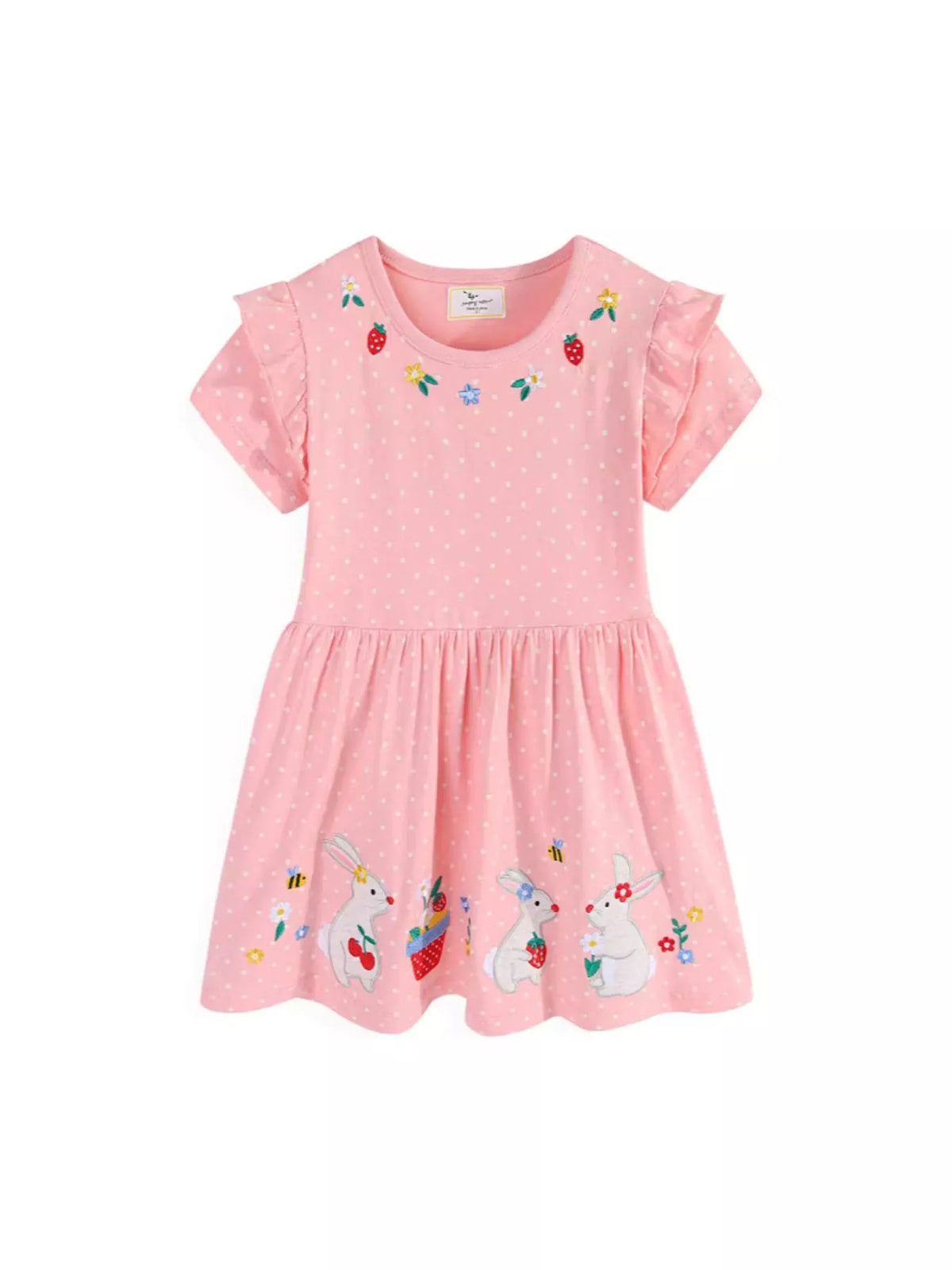 Children's Bunny Embroidered Polka Dot Dress