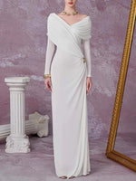 Ruched Draped Long Sleeve Maxi Dress