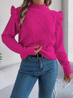 Mock Neck Ruffle Trim Long Sleeve Sweater