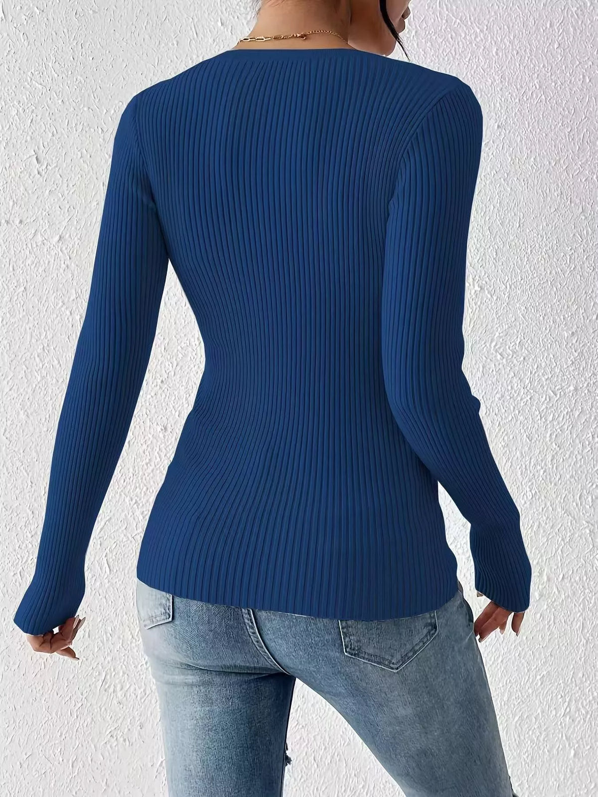 Ribbed Knit Button Front Knit Top