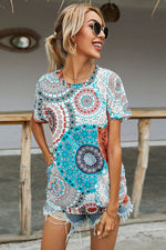 Shiny Printed Round Neck Short Sleeve Tee