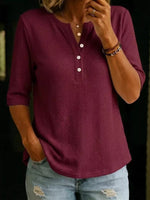 Full Size Waffle Knit Henley T-Shirt Plus Size