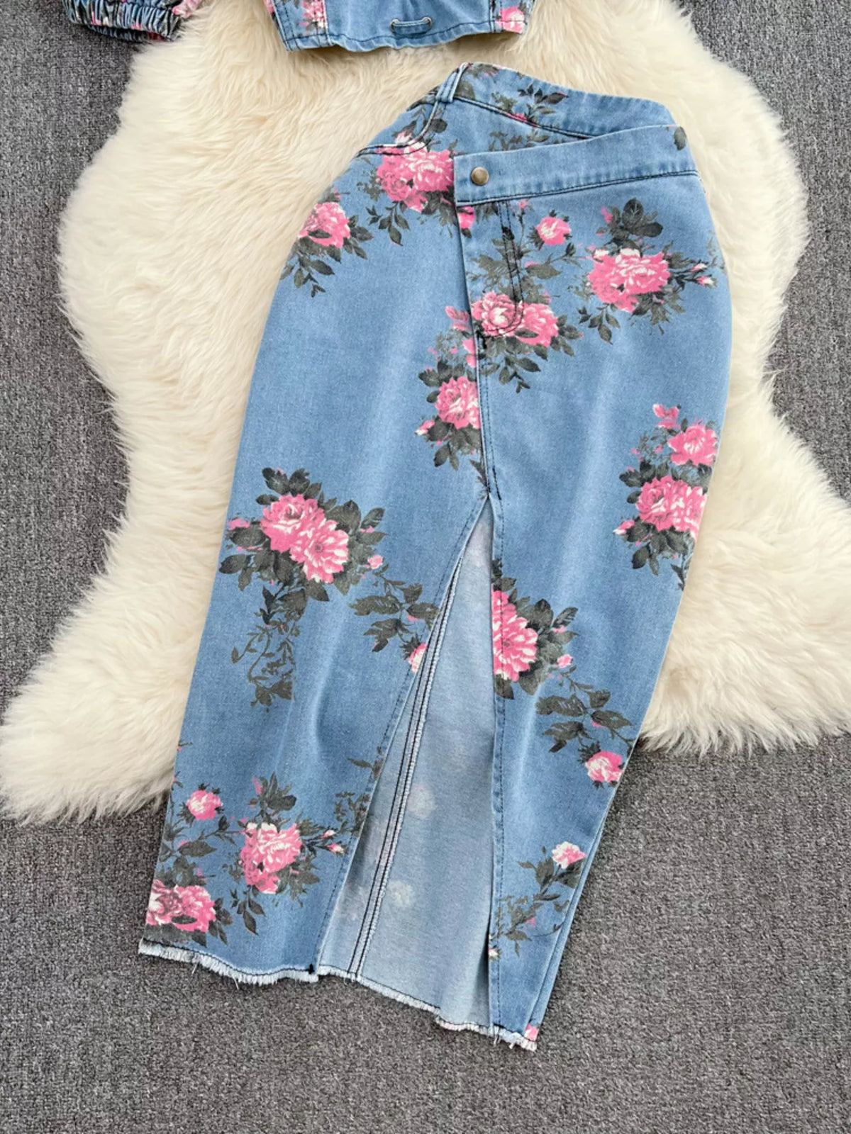 Floral Print Sweetheart Neck Cami and Skirt Denim Set