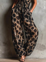 Leopard Front Tie Detail Wide-Leg Jumpsuit