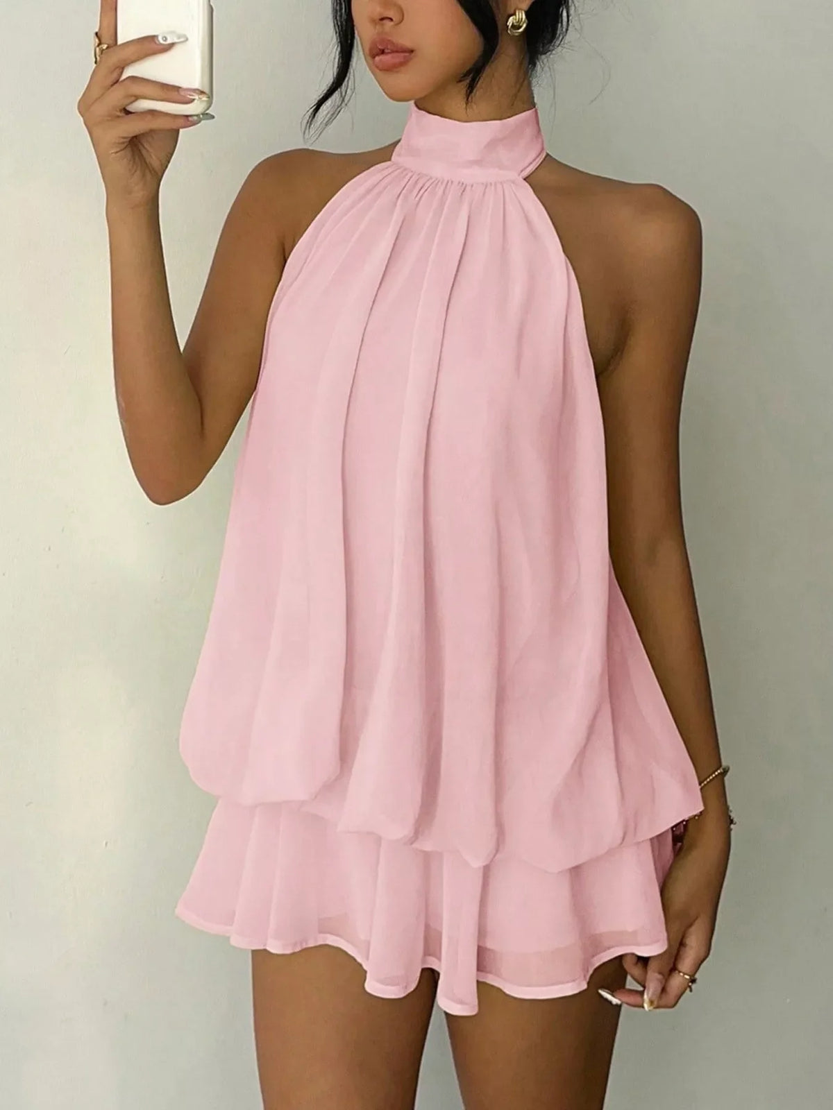 Halter Neck Ruched Mini Dress