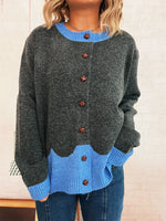 Button-Front Contrast Trim Cardigan