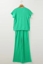 Ribbed Knit Round Neck Top and Pants Casual Set