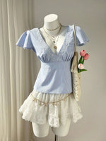 Lace Trim V-Neck Blouse