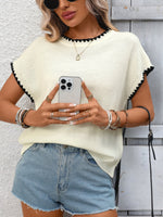 Contrast Trim Short Sleeve Sweater