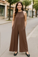 Double Take Full Size Tie Back Cutout Sleeveless Jumpsuit