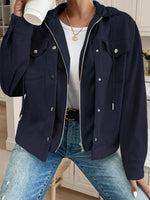 Hooded Waffle Knit Zip-Up Jacket