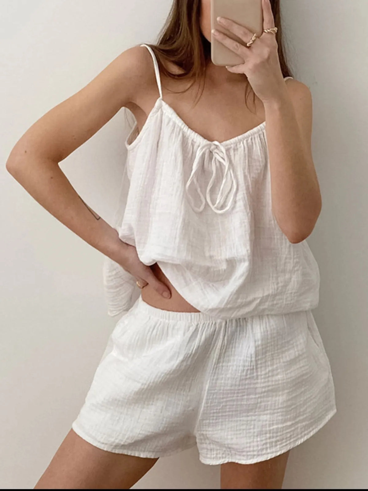 Tie Front Cami and Shorts Lounge Set