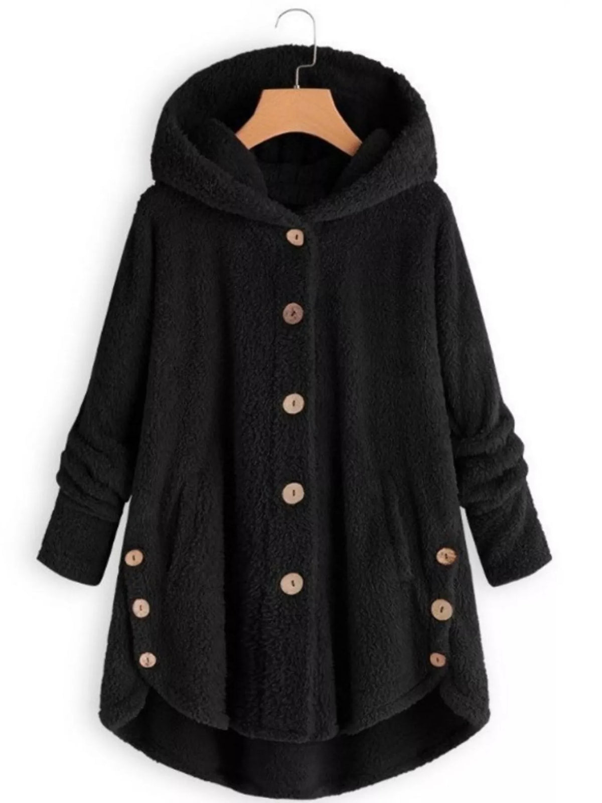 Full Size Fleece Button-Down Hooded Outerwear Plus Size