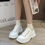 Canvas Lace Up Mid-Heel Platform Sneakers