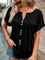 Full Size Decor Button Short Sleeve T-Shirt Plus Size