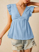 Ruffle Sleeve V-Neck Blouse