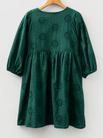 Embroidered Eyelet Pattern 3/4 Puffy Sleeve Swing Mini Dress